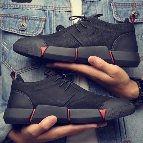 NEW Brand High quality all Black Men's leather casual shoes